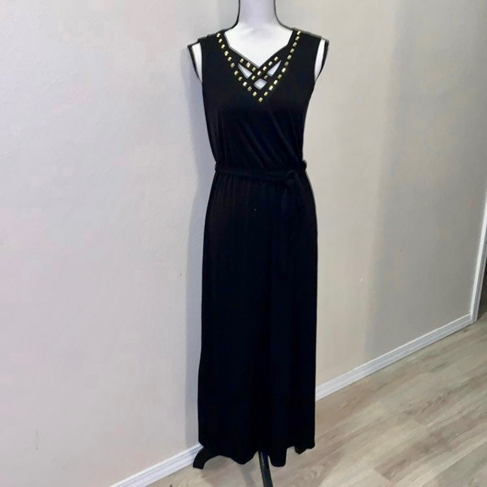Susan Lawrence black studded sleeveless maxi dress